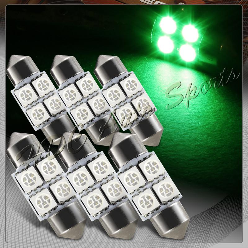 6x 31mm 4 smd green led festoon dome map glove box trunk replacement light bulb