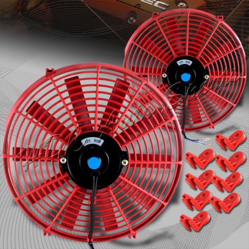 2 x 14&#034; red electric slim push pull engine bay cooling radiator fan universal 1