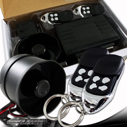 Jdm 1 way theft prevention alarm system black/chrome 4 button remote controller