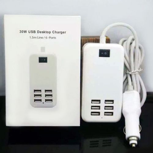 Car charger usb 6 ports  power adapter 2.1a for samsung iphone se 6s plus white