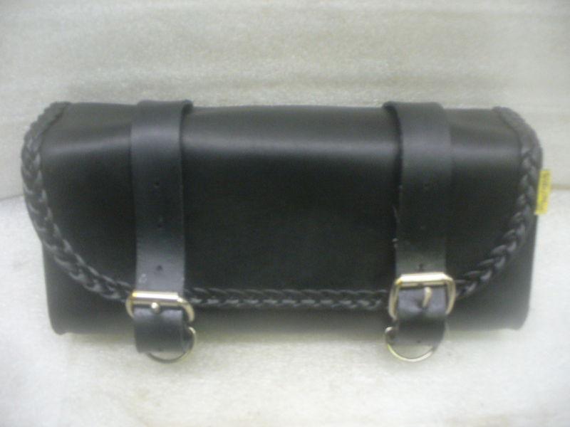 Harley/willie & max dual buckle, braided flap leather motorcycle pouch.
