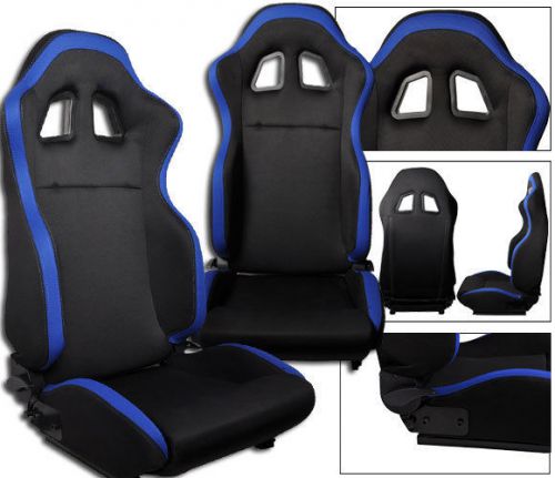 New 2 black &amp; blue cloth racing seats reclinable all chevrolet *****