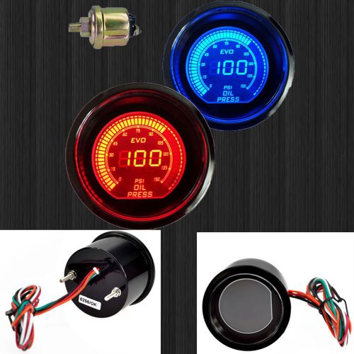 2&#034; 52mm oil press pressure car digital led meter gauge tint lens blue red sale