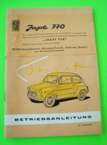 Scarce 1961 fiat 600d owner manual wow in the german language