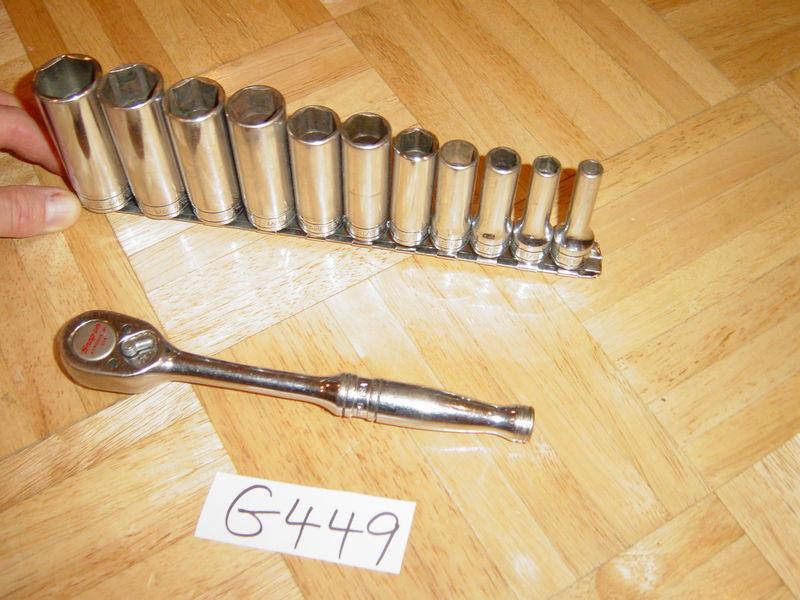 Snap on tools 11 piece 3/8 drive ratchet and sae. deep chrome socket set 
