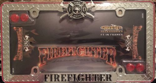Firefighter chrome/red/black~license plate frame~universal~new