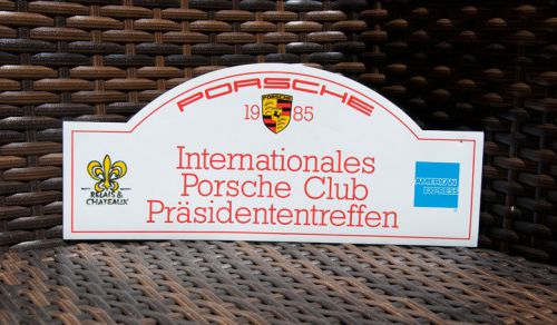Vintage magnetic rally sign / plaque # int. porsche club president meeting 1985