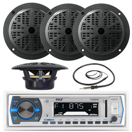 Plmrb29w white marine am fm usb radio, 6.5&#034; pyle 150w  speakers, marine antenna