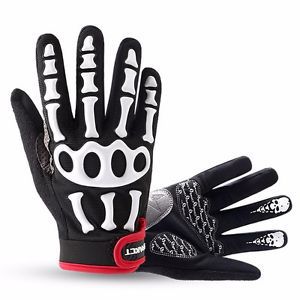 Men&amp;women skull print outdoor cycling hiking full finger gloves breathable black