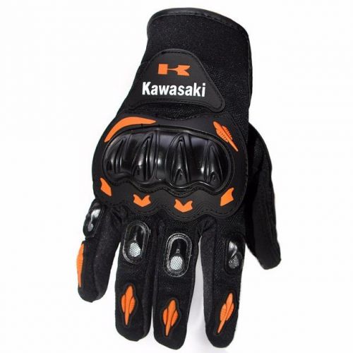 Motorcycle knuckle protection kawasaki riding gloves orange large