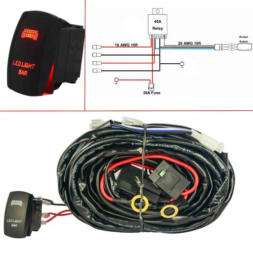Universal 2 leg wiring harness on/off laser rocker switch red led light bar jeep