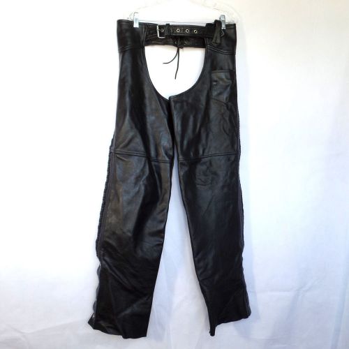 Braided black leather womens motorcycle riding chaps  size large edge wears