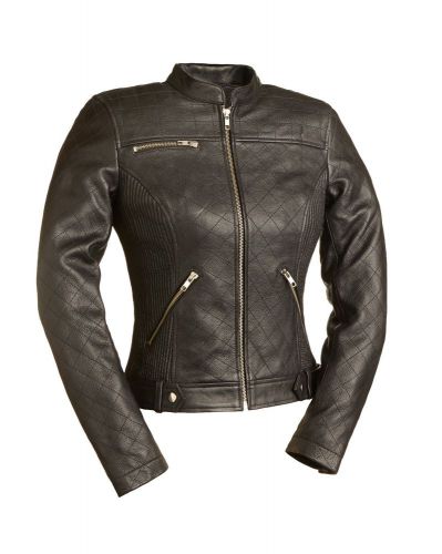 Ladies leather cowhide motorcycle jacket quilted pattern w/ liner black xs-5x