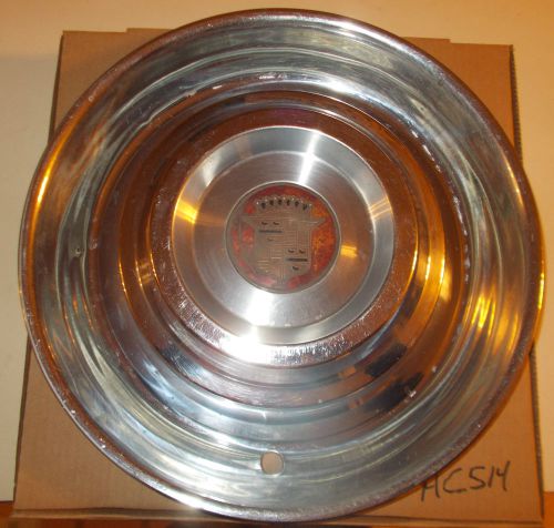 1954 1955 cadillac  hub cap 15&#034; stainless with brass emblem  - hc514