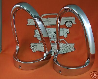 1955 chevy chrome taillight bezels danchuk made in usa belair sedan wagon conv
