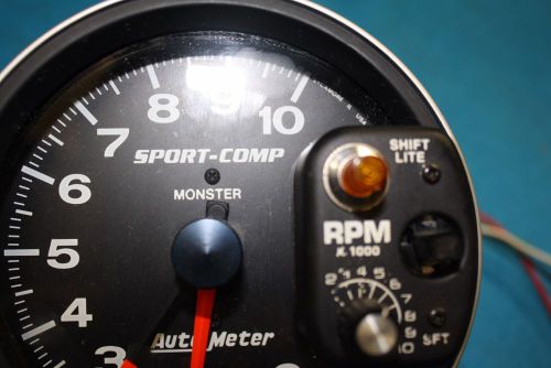 Autometer monster 5&#034; 10000 rpm tach tachometer sport comp w built in shift light