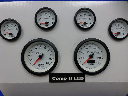 Marshall 6 gauge set comp 2 led electric speedo white dial blac bezel sport comp