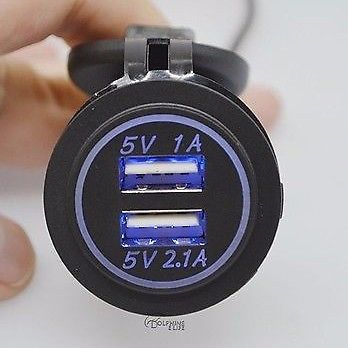 Blue Auto Car Motorcycle Truck Bus Boat DC12V Dual USB Power Charger Adapter, US $5.94, image 1