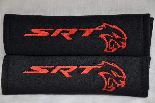 Embroidery black soft seat belt cover shoulder pads pair dodge srt hellcat logo