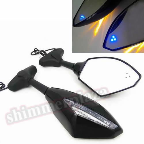 Blue led turn signals integrated mirrors for yamaha fzr yzf 600 r6 r6s r1 fz1
