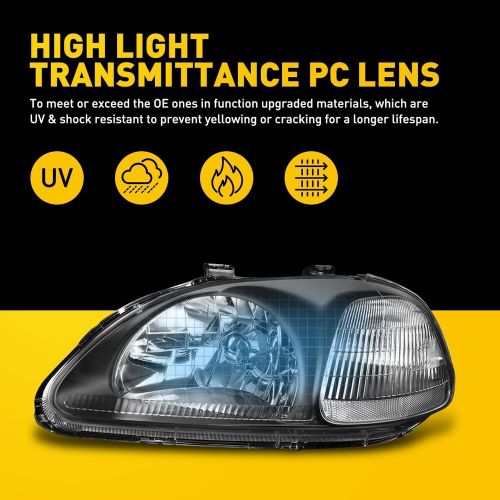 For 1996-1998 Civic Honda Passenger Side Driver Headlight Black Pair Housing, US $79.99, image 9