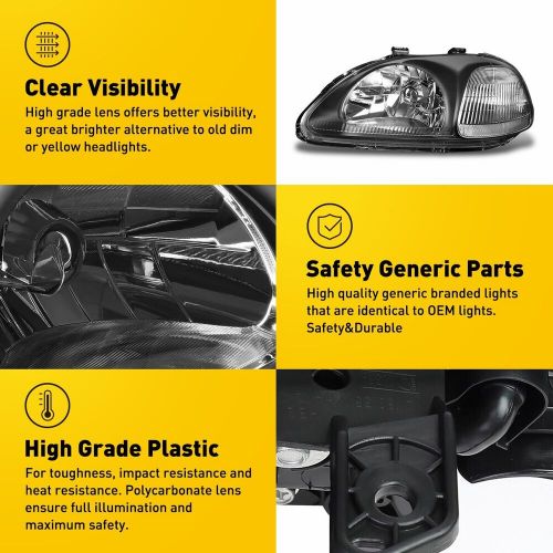 For 1996-1998 Civic Honda Passenger Side Driver Headlight Black Pair Housing, US $79.99, image 10