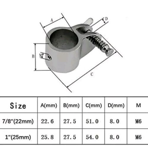 7/8&#034; or 1&#034; bimini top jaw slide hinged stainless steel w quick release pin