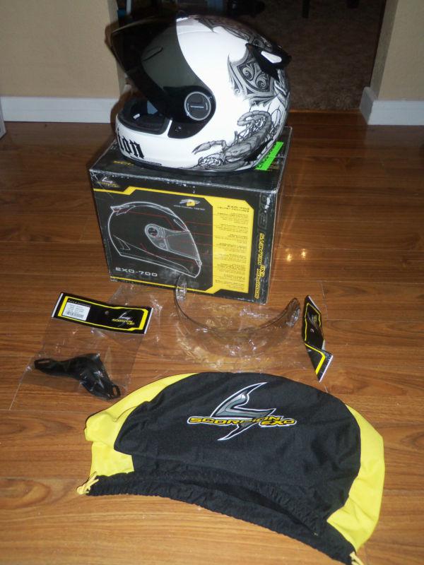 NEW Scorpion EXO-700 Scorpion Matte White XS Helmet Two Face Shields Aero Skirt, US $50.01, image 11