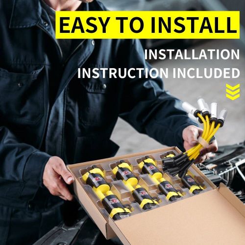 Set of 8 round ignition coil pack uf262 with spark plug and wire for chevy gmc