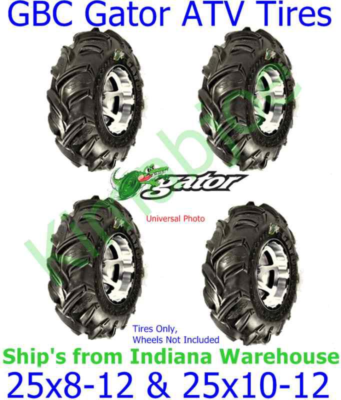 25x8-12 & 25x10-12 gbc gator atv tires, 6-ply rated, set of 4