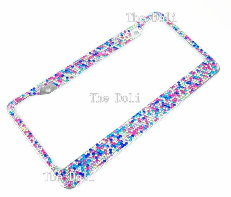 Rainbows bling crystal rhinestone handmade u.s. license plate frame 7 rows 