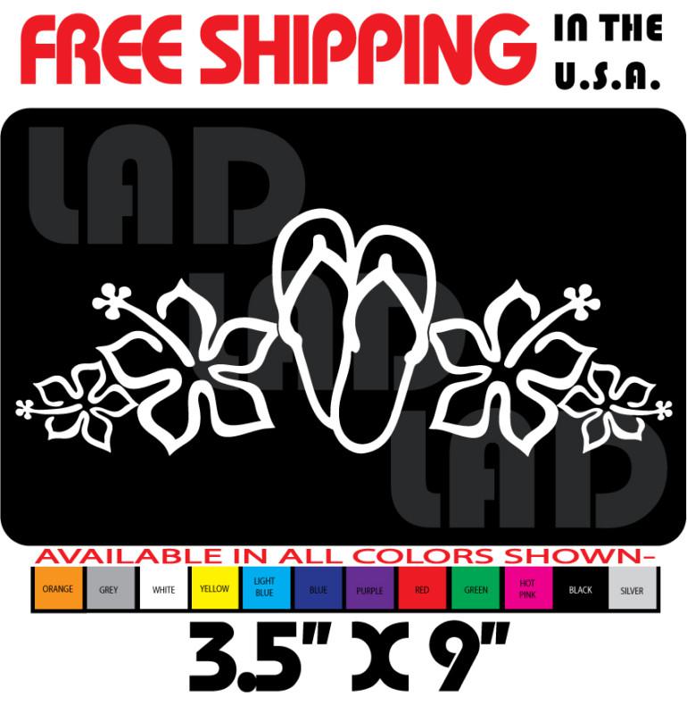 2- hibiscus flower /sandals decal 3.5" x 9" hawaiian hawaii honda mini bmw lexus