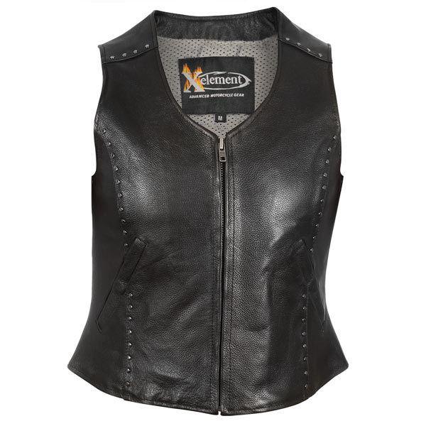 New xelement women's studded zipper front leather motorcycle biker vest s-xl