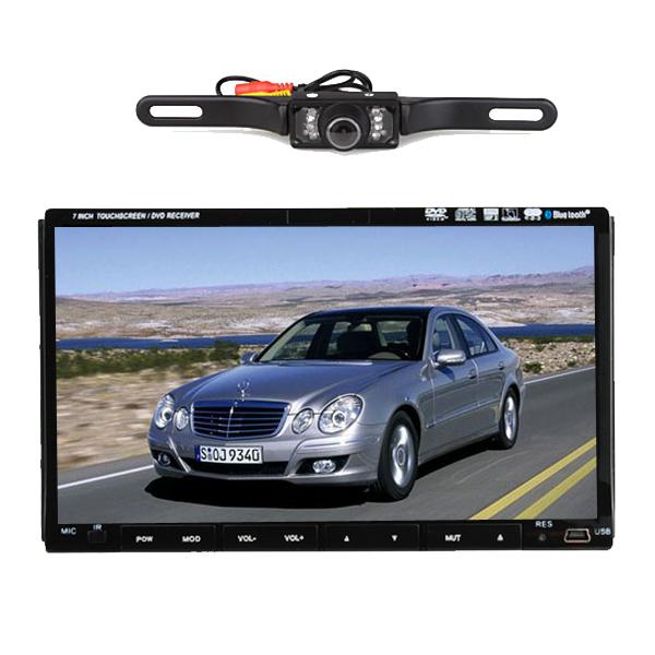 7"lcd motorized double 2 din car dvd stereo+rear camera