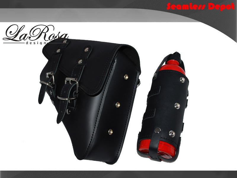 La Rosa Black Leather Left Swing Arm Saddle Bag with Extra 30 oz. Fuel Bottle, US $219.85, image 3