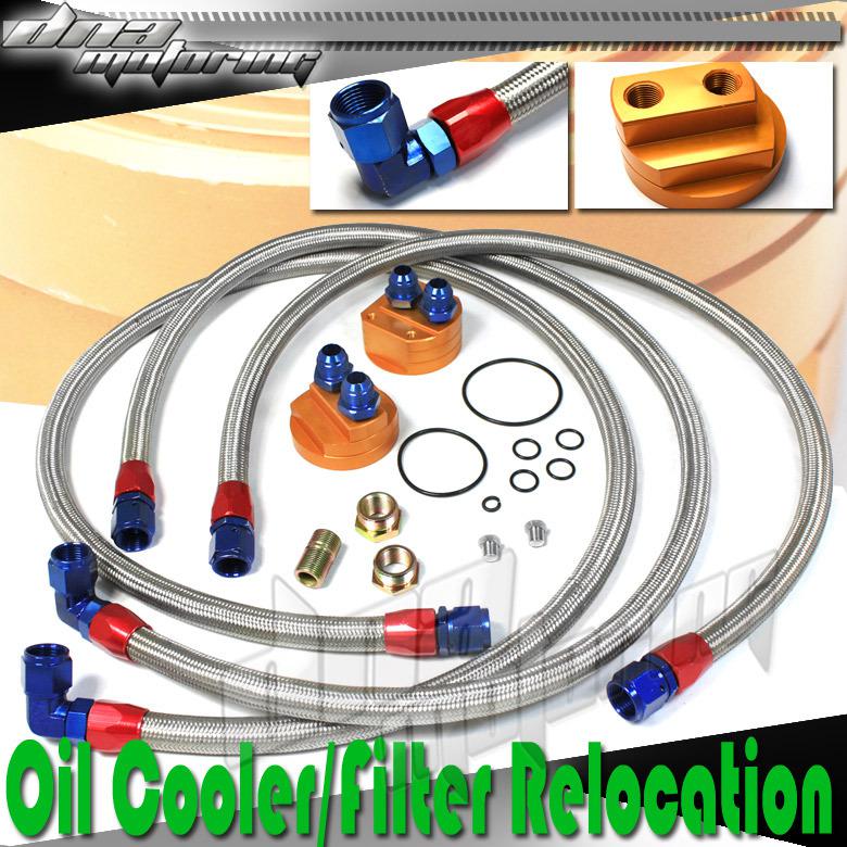 Aluminum oil filter/cooler relocation kit+3 braided stainless steel line+adapter