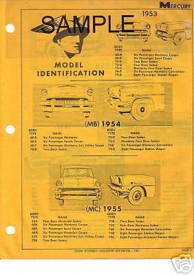 1953 1954 mercury 53 54 body parts list frame sheets $$