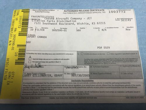 Pratt &amp; whitney oil filter element p/n 3052590-01