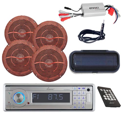 Silver marine cd am/fm usb sd aux radio w/antenna, 4x marine speakers,amp,cover