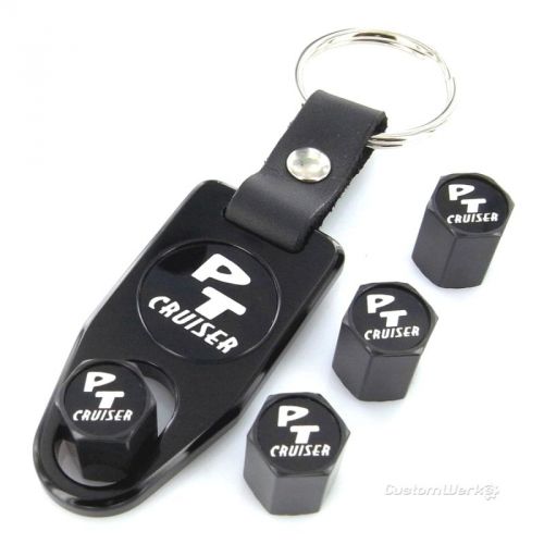 Chrysler pt cruiser black logo black tire valve caps + wrench key chain