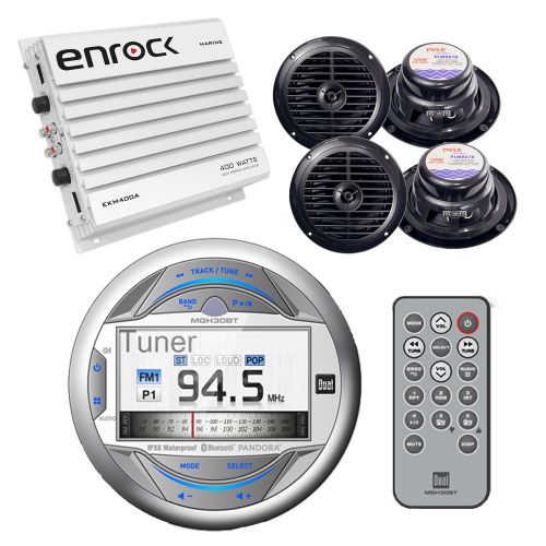 Purchase 2 Black 6.5"Marine Speakers, 400W Amplifier& Dual Marine