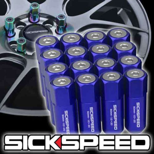 16 blue/polished capped aluminum 60mm extended tuner lug nuts wheels 1/2x20 l30