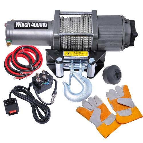 4000 lb electric recovery winch w/ line stopper gloves atv trailer truck 12v 1.2