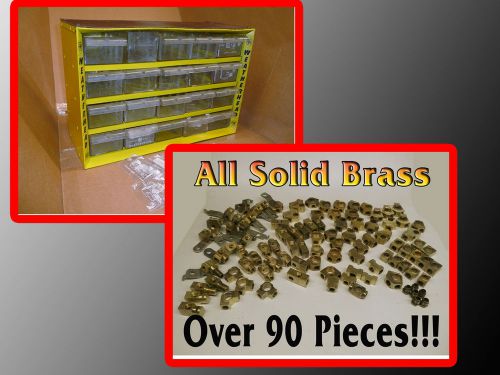 Weatherhead hydraulic 90 solid brass brake fittings assortment w vintage cabinet