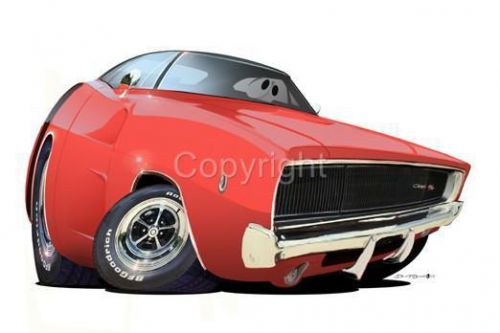 1968 dodge charger muscle car cartoon tshirt #6026 automotive art