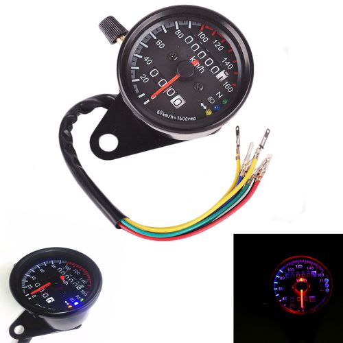 Black led backlight signal motorcycle odometer kmh speedometer gauge cafe racer