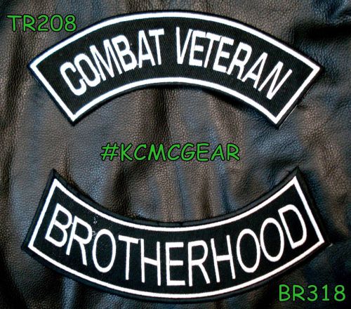 Combat veteran brotherhood white on black military patches set for biker vest