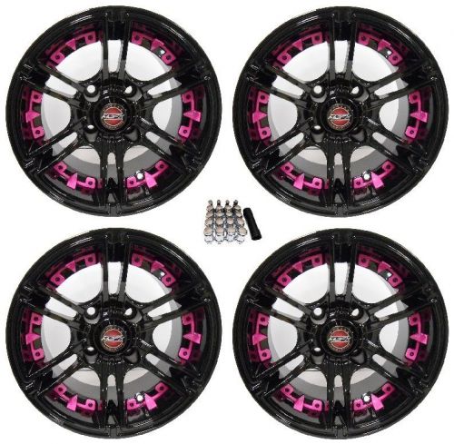 Madjax 14&#034; mirage black/pink golf cart wheels/rims ez-go &amp; club car