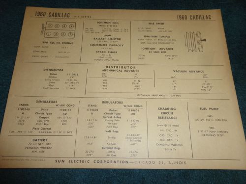1960 cadillac v-8 tune-up chart / free shipping!!