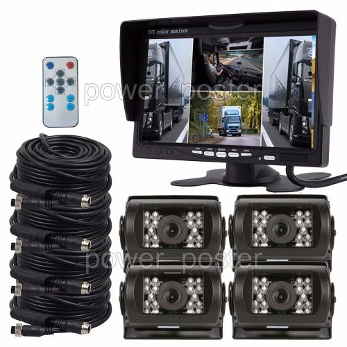 7&#034; quad monitor splitscreen ccd reversing 4 cameras package 4pin 33ft kit truck